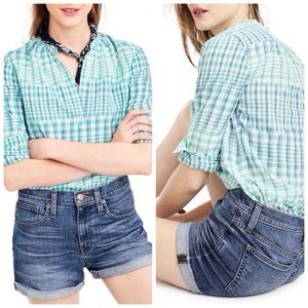 J. Crew Green Gingham Women's Popover top size 00 - runs large